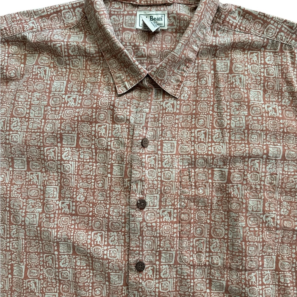 Vintage L.L. Bean Men’s Short Sleeve Button Up Aztec Style Print Size‎ XL-Tall
